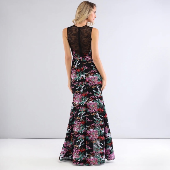 Helsi Elisa Sequin Floral Lace Trumpet Dress Black Plum and multi colorSequins - Picture 3 of 5